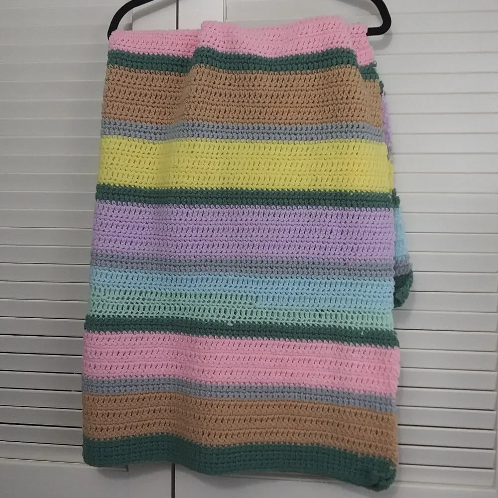 Colorful Handcrafted Crochet Pastel Stripe Afghan